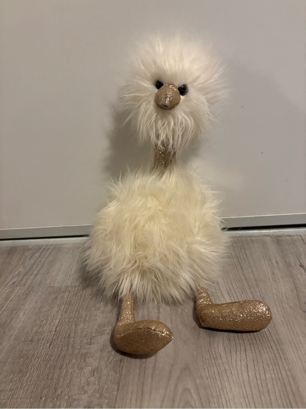 Jellycat London White Fluffy Bird Plush Gold Glitter Feet Lovie Pom Pom glimmer